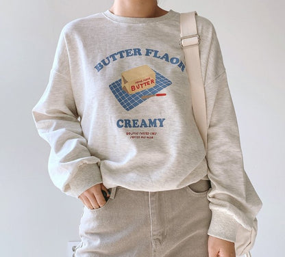 "Butter Flavor" Graphic Oversized Crew Neck Jumper (2c.)