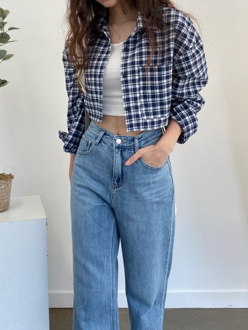 Long Sleeve Check Crop Shirt