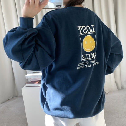 "Lost Smile" Graphic Oversized Crew Neck Jumper (2c.)