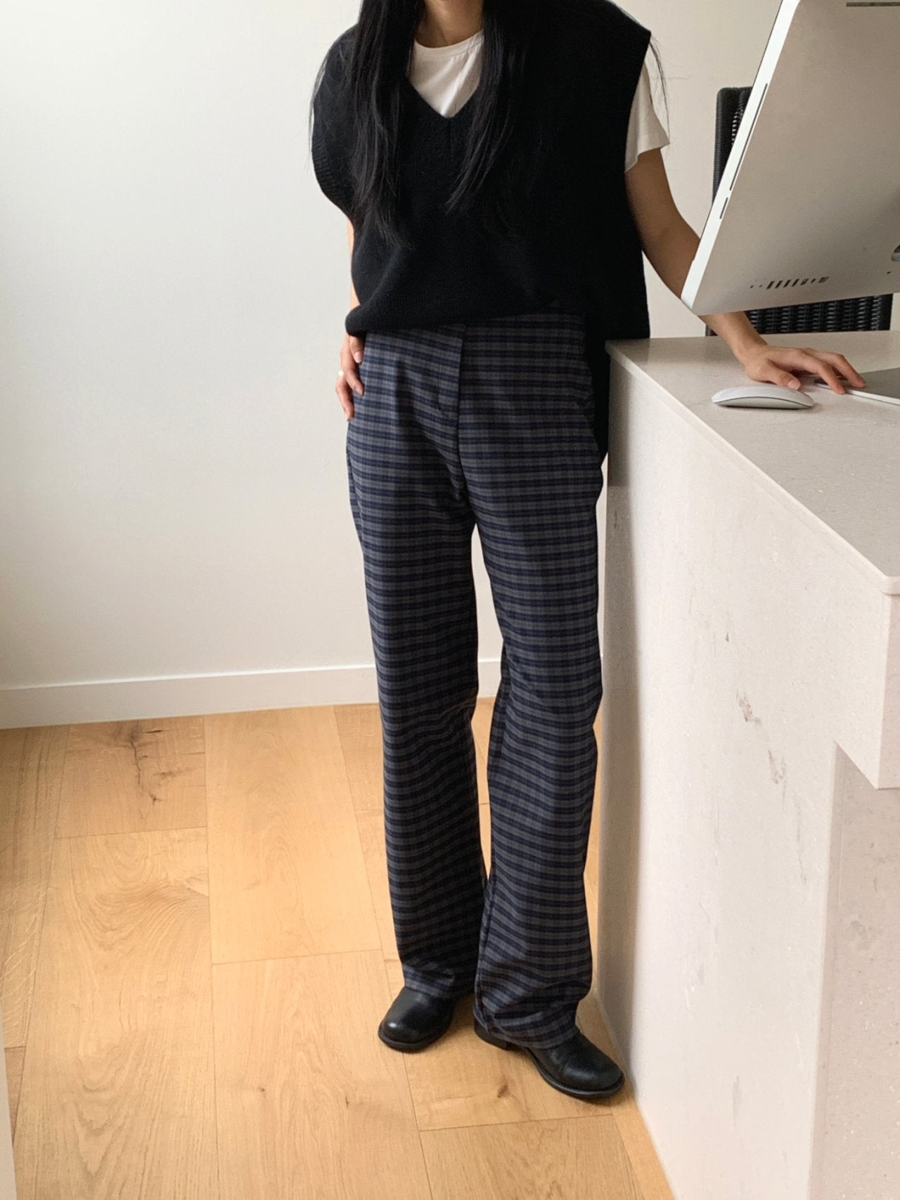 Tailored Check Wide Leg Pant