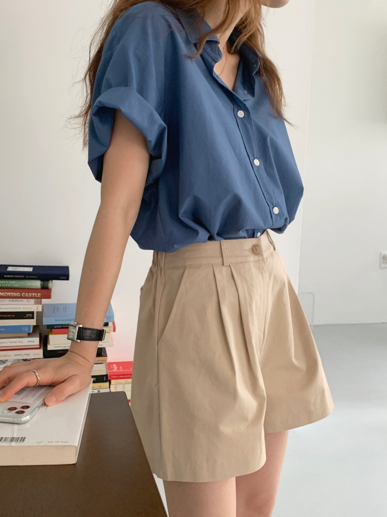 Solid Button Up Blouse