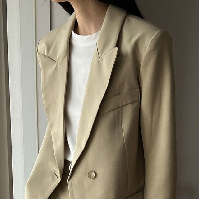 Beige Wool Double-Breasted Blazer