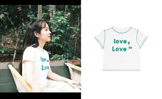 'Love, Love' Graphic Overlock Stitch Crop Top