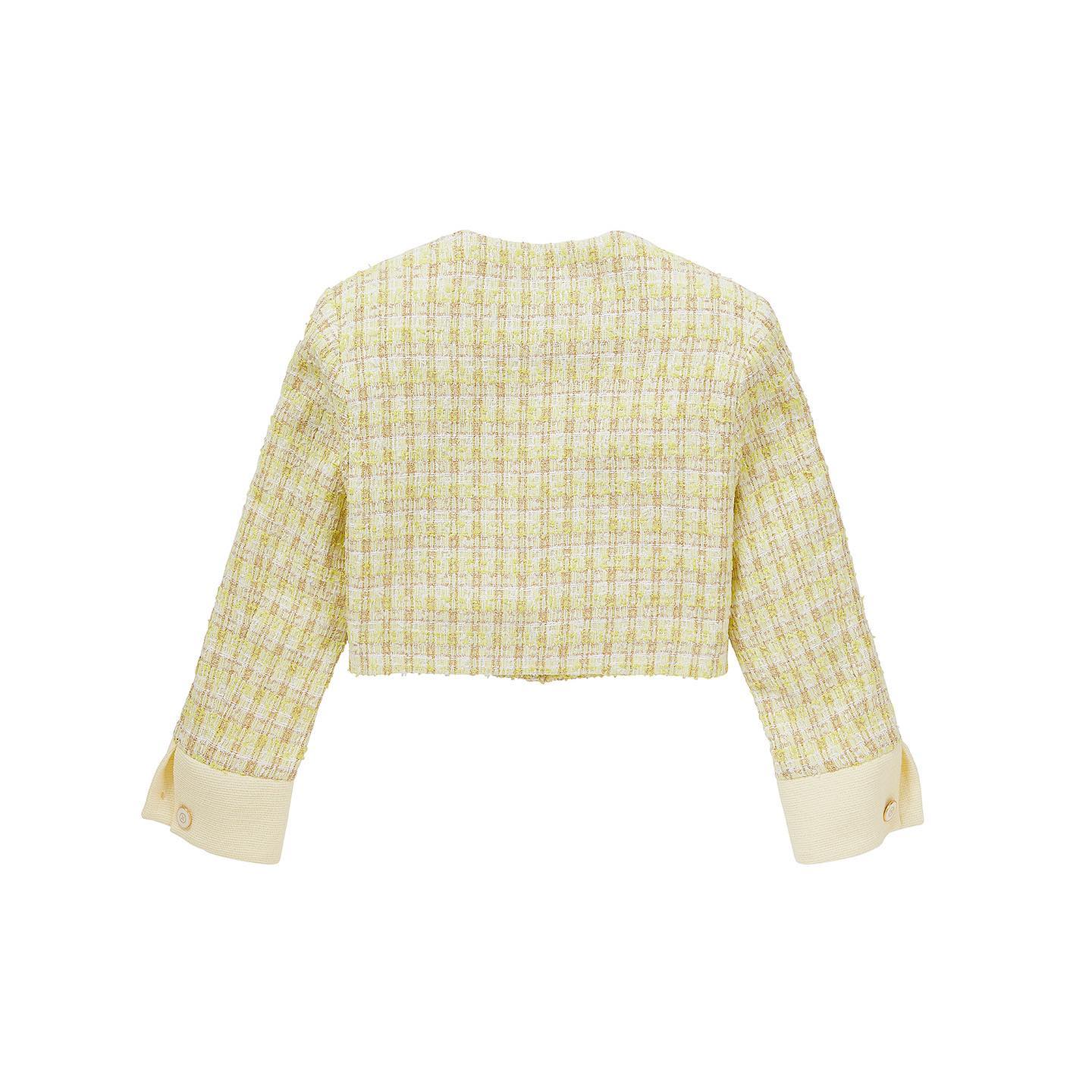 Checkered Green & Yellow Tweed Crop Jacket