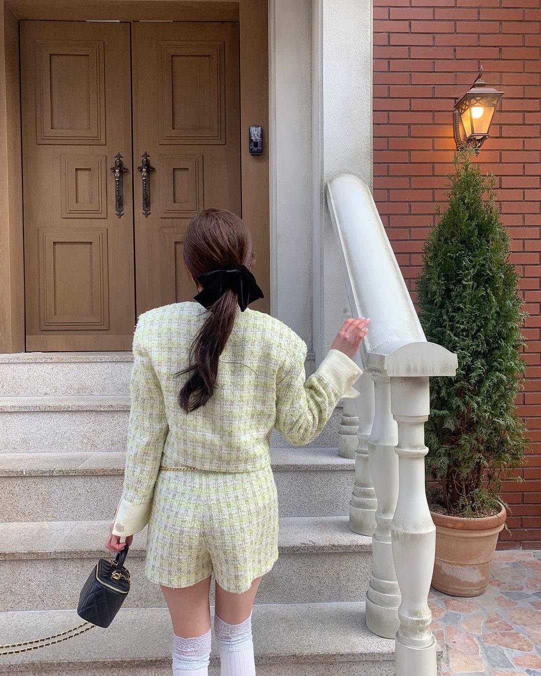 Checkered Green & Yellow Tweed Crop Jacket