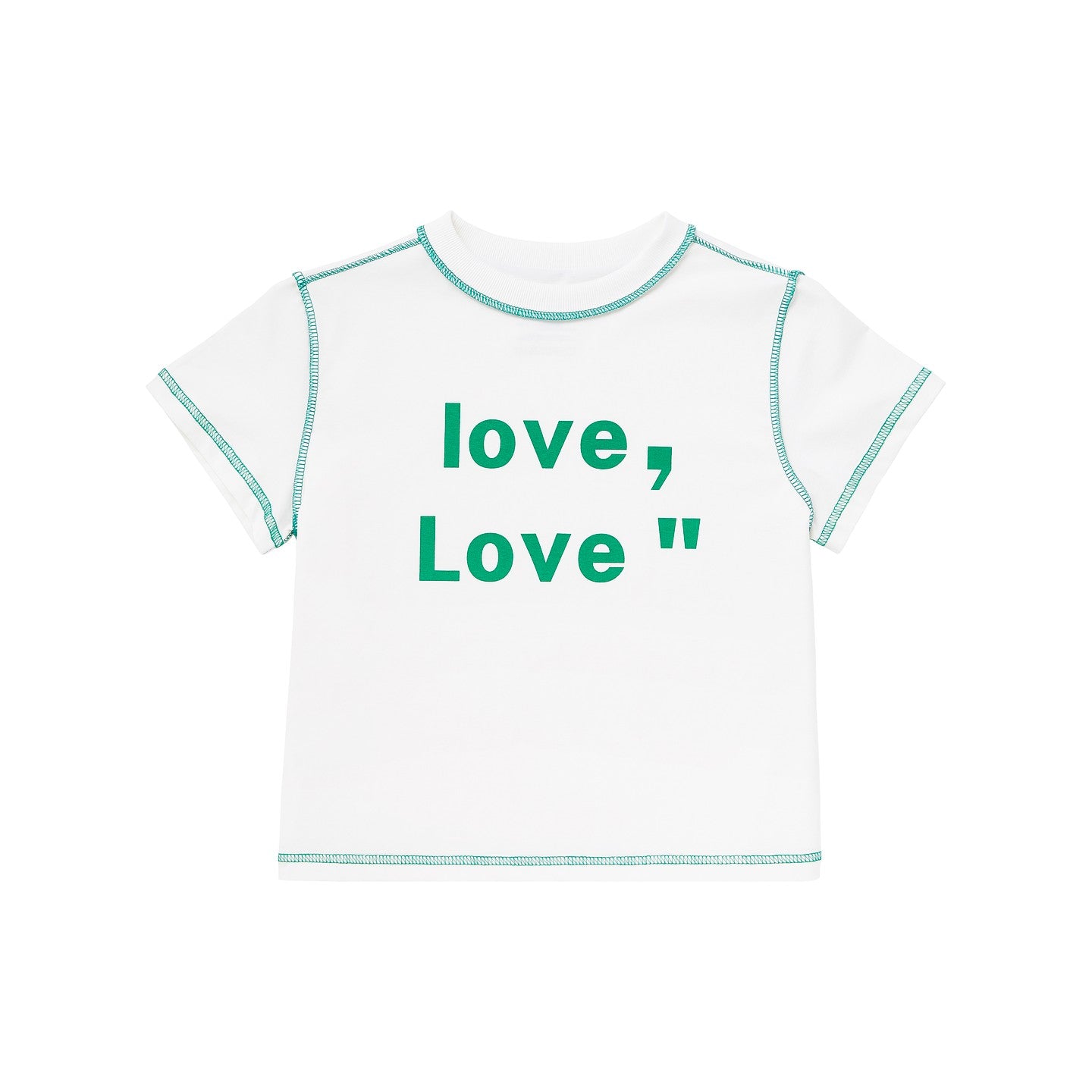 'Love, Love' Graphic Overlock Stitch Crop Top