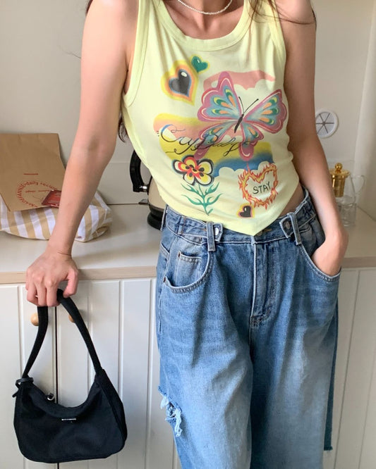 Y2K Graphic Open-back Crop Tanktop