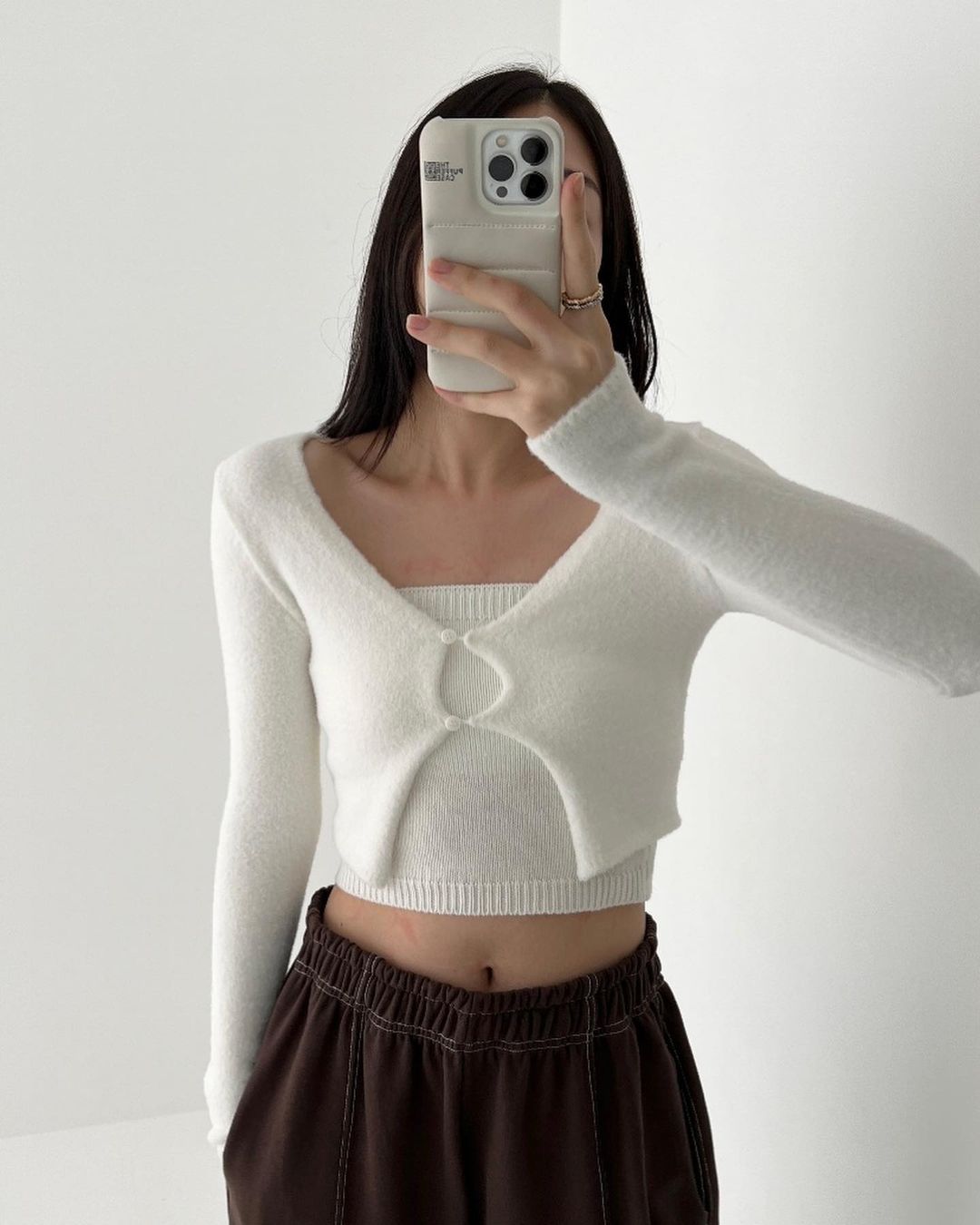 Fluffy Textured Hook & Eye Long Sleeve Top