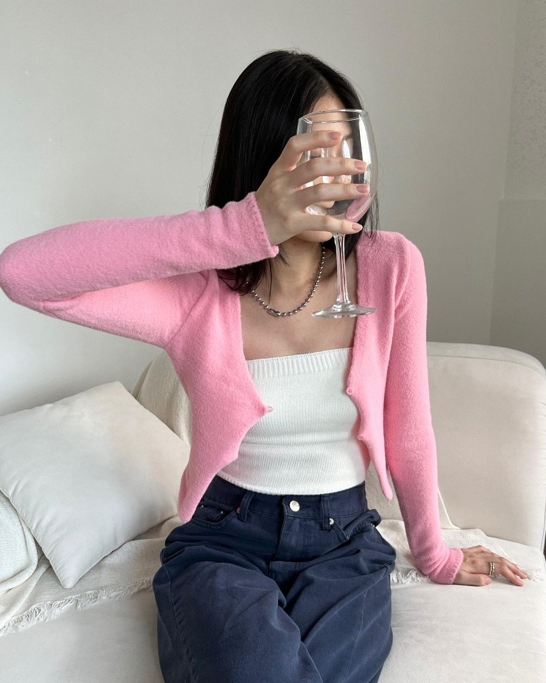 Fluffy Textured Hook & Eye Long Sleeve Top