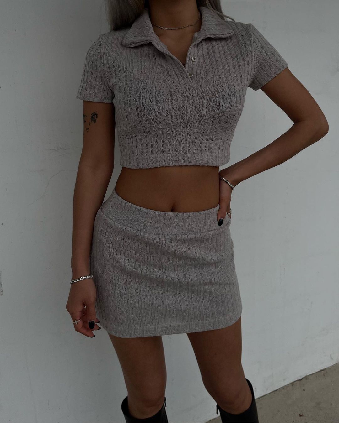 Cable Knit Crop Top and Skirt